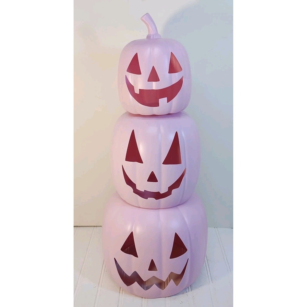 Pink Stacking Pumpkin Jack O Lanterns Halloween Decoration 24" Stacked Plastic